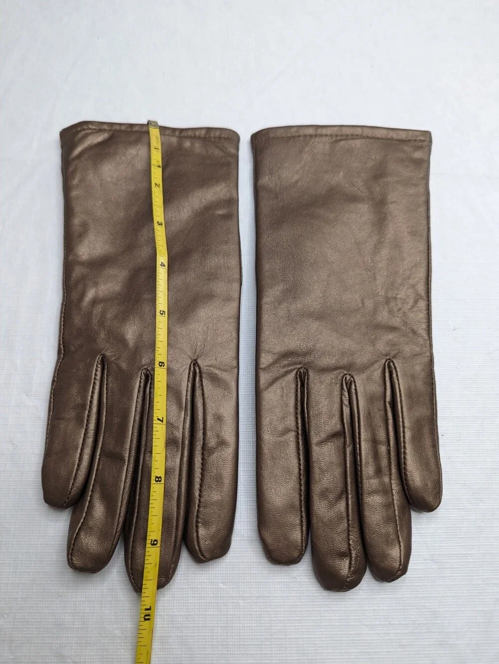 Vintage 1960s Womens Sz XS Leather Gloves Lined Bronze Brown Formal